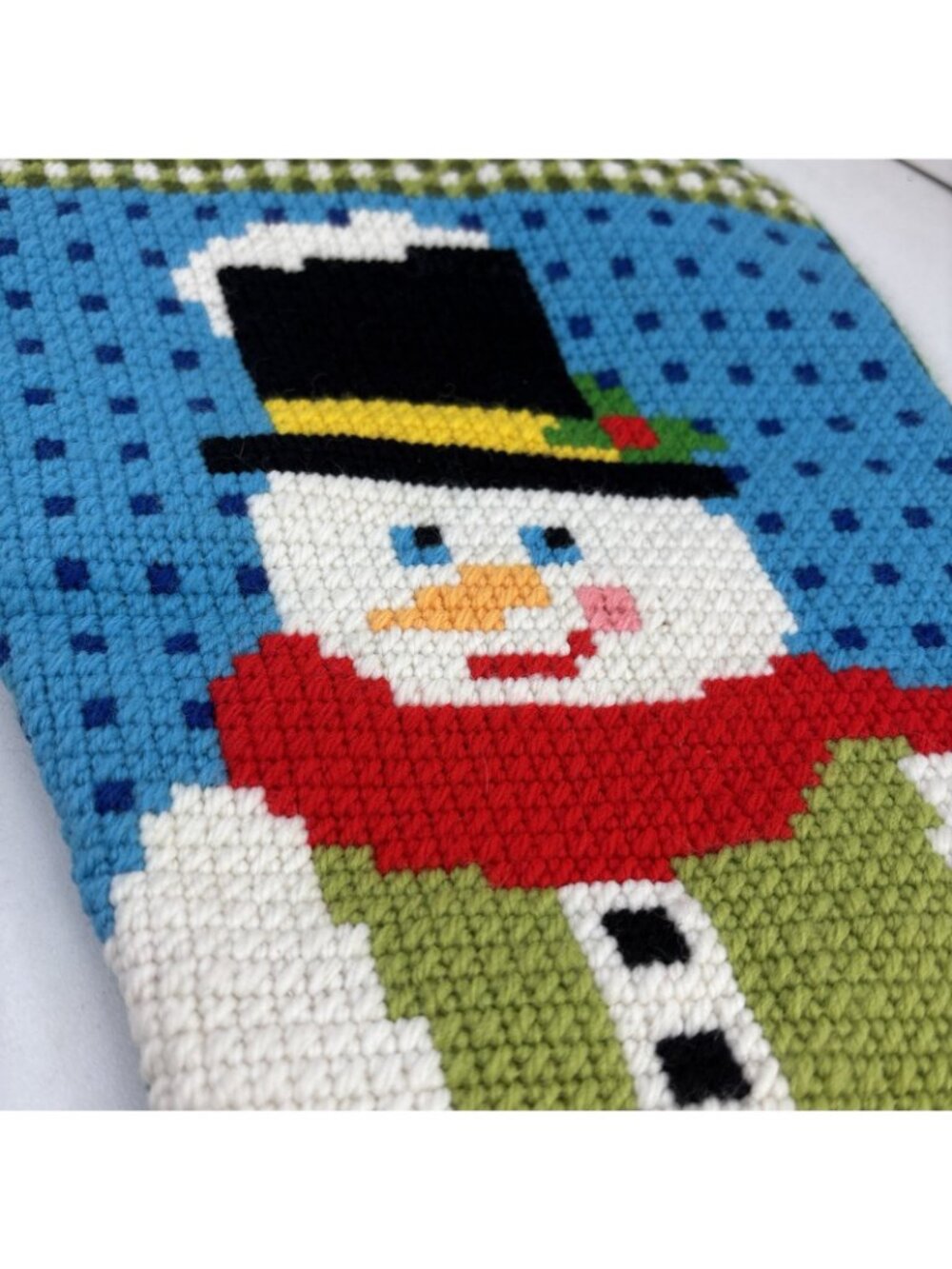Vintage Needlepoint Christmas Snowman Stocking 19” Lined - Picture 2 of 7